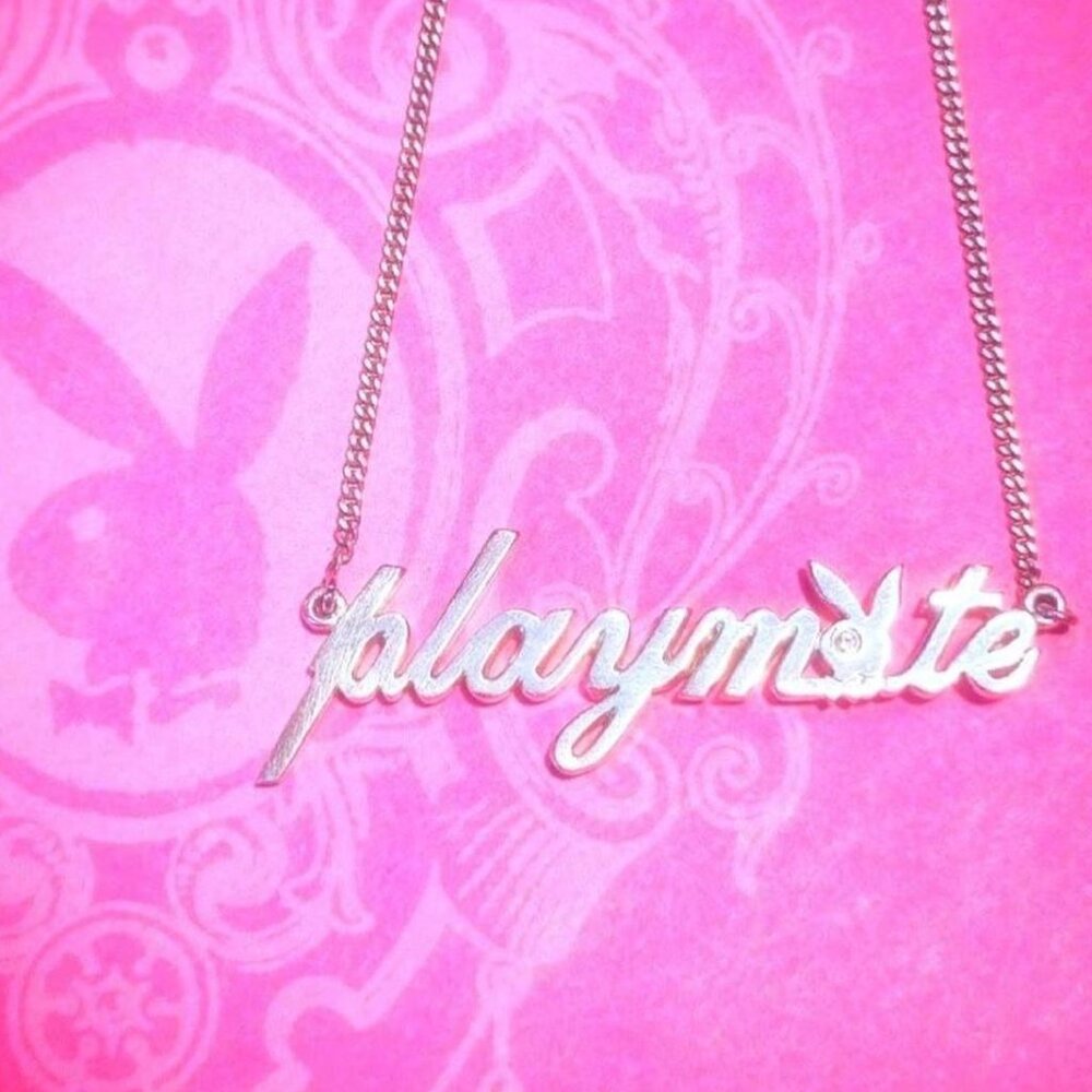 SOLD playboy playmate script necklace - silver plated